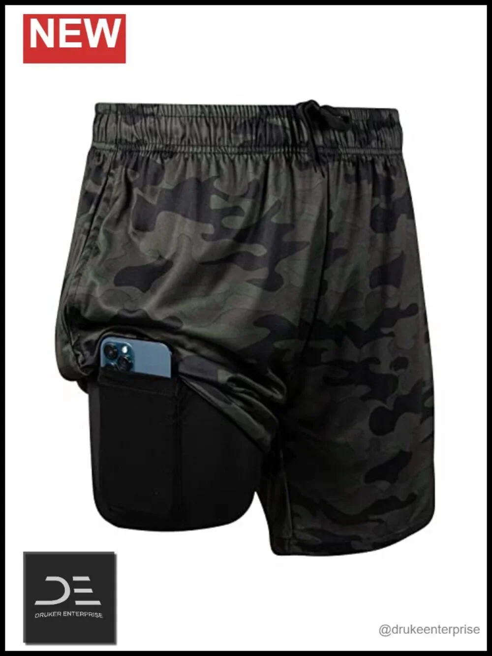 Men's 2-in-1 Compression Shorts with Liner Phone Pocket - Quick-Dry Athletic